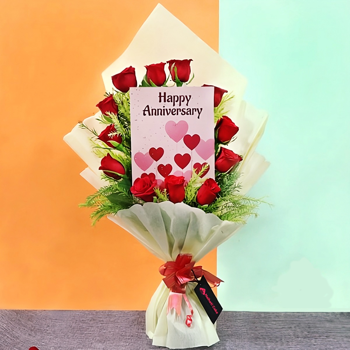 Card With Roses Anniversary Bouquet – Naihati Cake